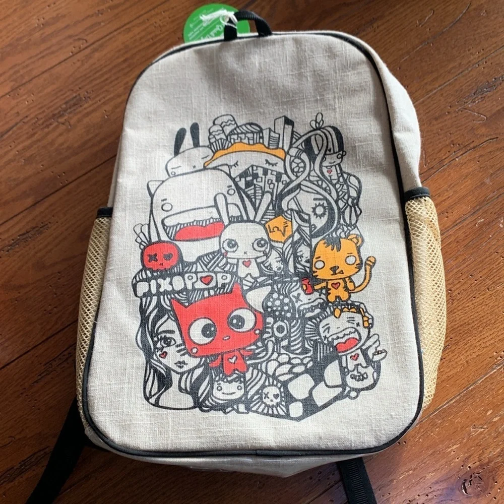 SoYoung x Pixopop Pishi and Friends Backpack NWT Eco Friendly Linen Bag